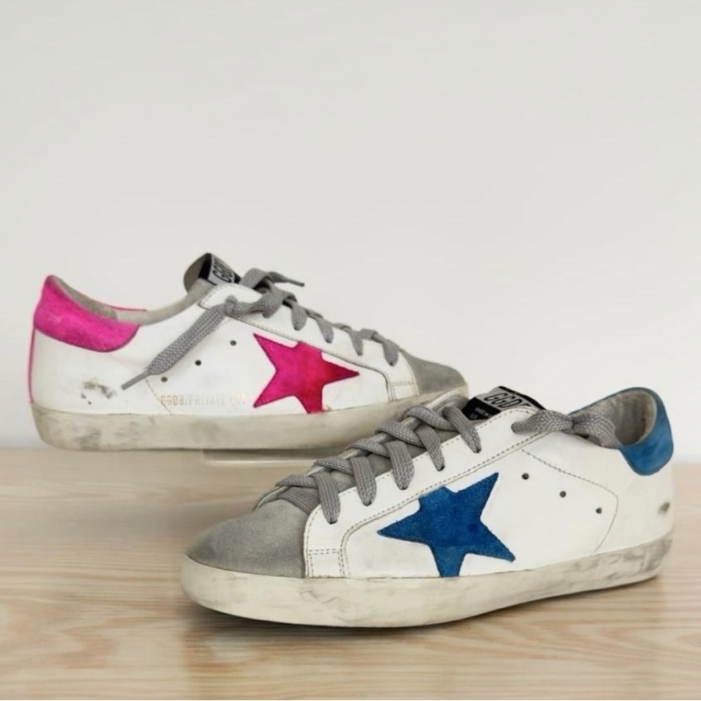 Golden Goose Women’s Superstar Limited Edition Mismatched Sneakers Blue Pink 7 - Picture 8 of 15